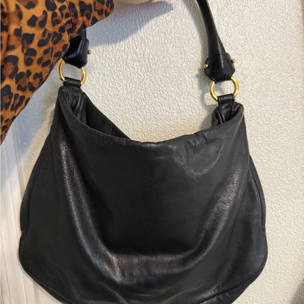 Salvatore Ferragamo Black Hobo Bag with Gold Accent - Picture 3 of 6